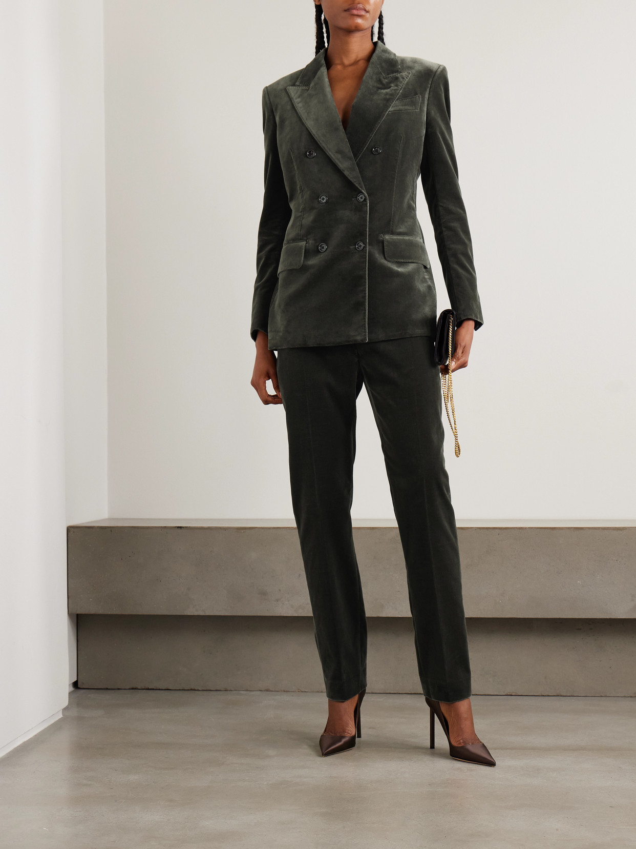 Tom Ford Cotton-blend Velvet Straight-leg Pants In Green