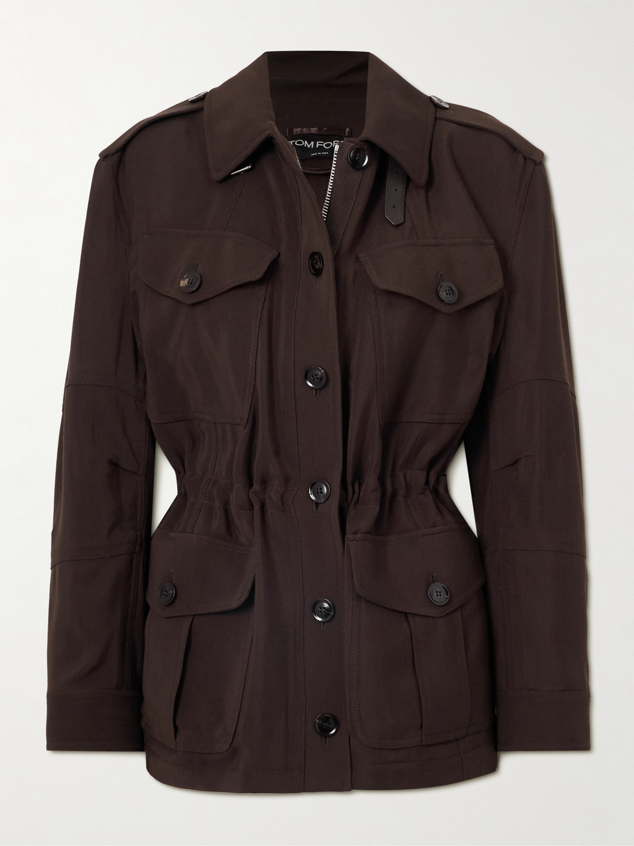 Tom Ford Leather-trimmed Twill Jacket In Brown