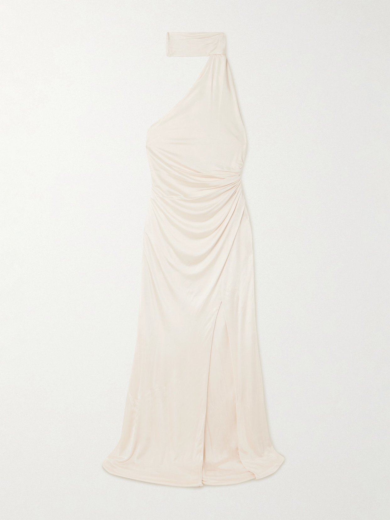 Tom Ford One-shoulder Paneled Ruched Satin-jersey Halterneck Gown