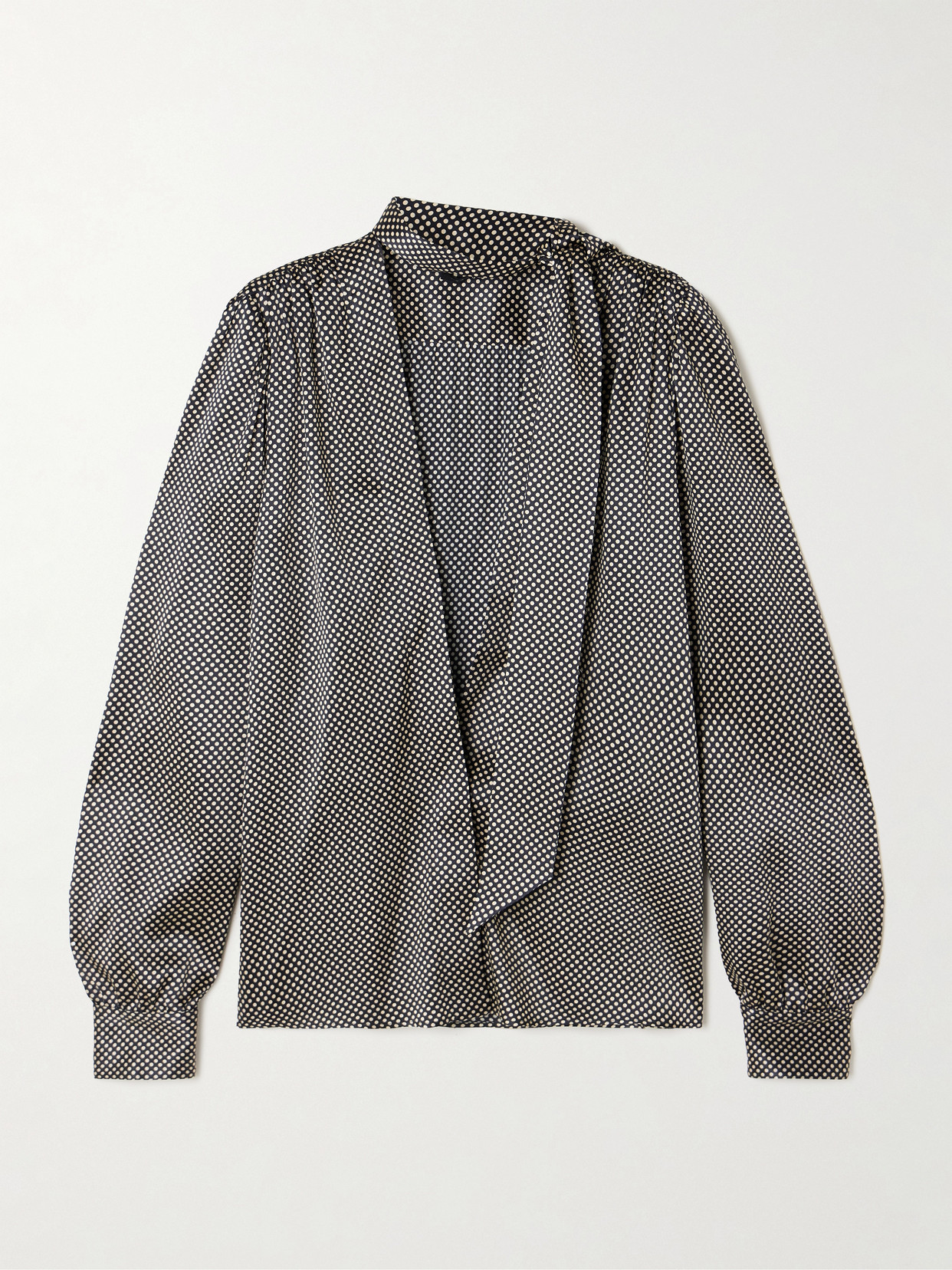 TOM FORD - Tie-neck Polka-dot Silk-blend Satin Blouse - Light gray