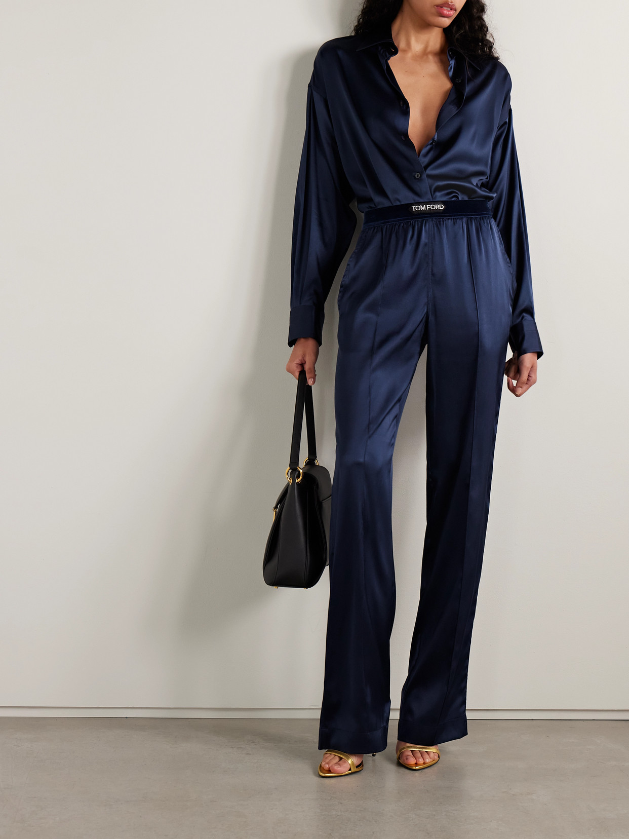 Tom Ford Velvet-trimmed Stretch-silk Satin Pants