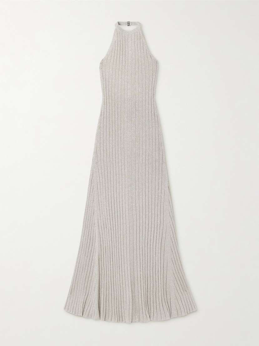 Tom Ford Metallic Ribbed-knit Halterneck Maxi Dress