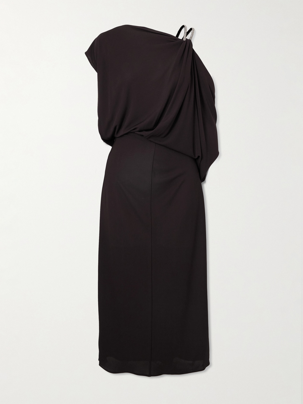 Tom Ford Asymmetric Draped Embellished Jersey Midi Dress In Black