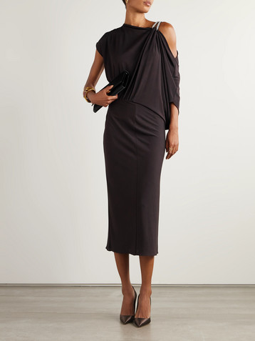 Tom Ford Asymmetric draped embellished jersey midi dress