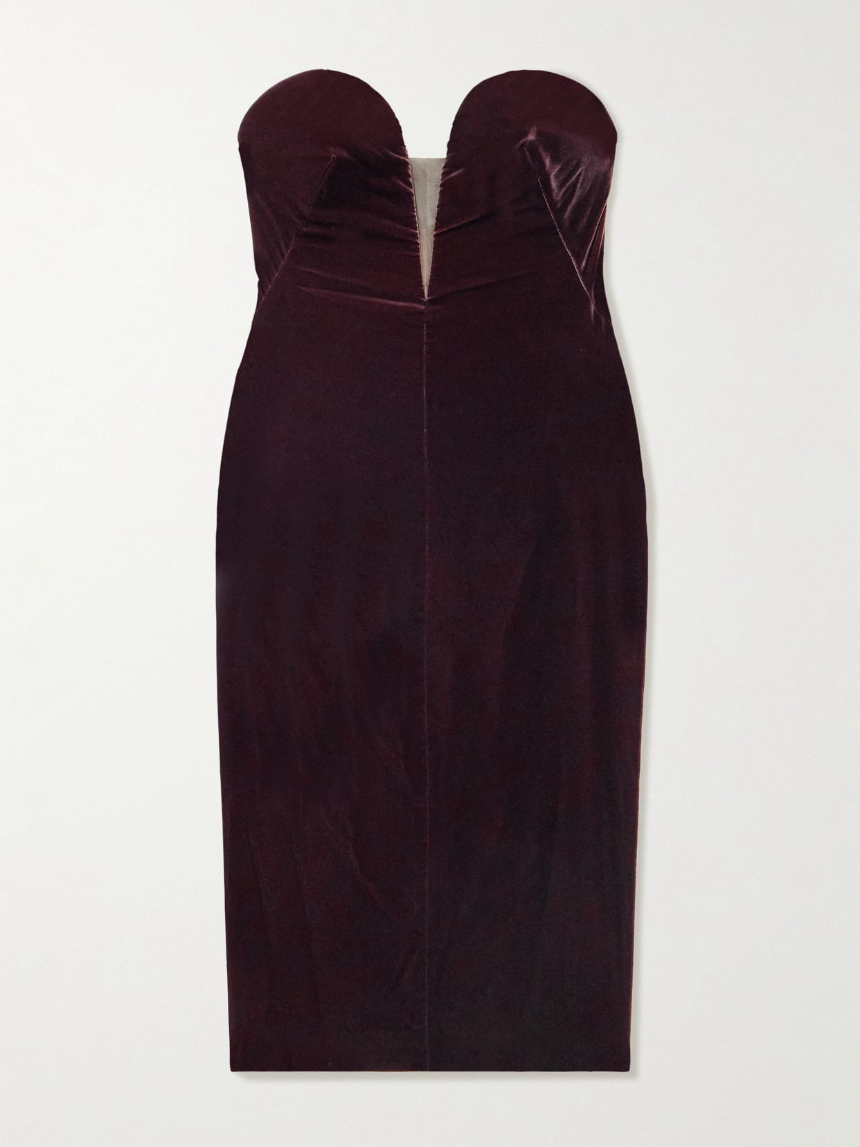 Tom Ford Strapless Velvet Midi Dress In Burgundy