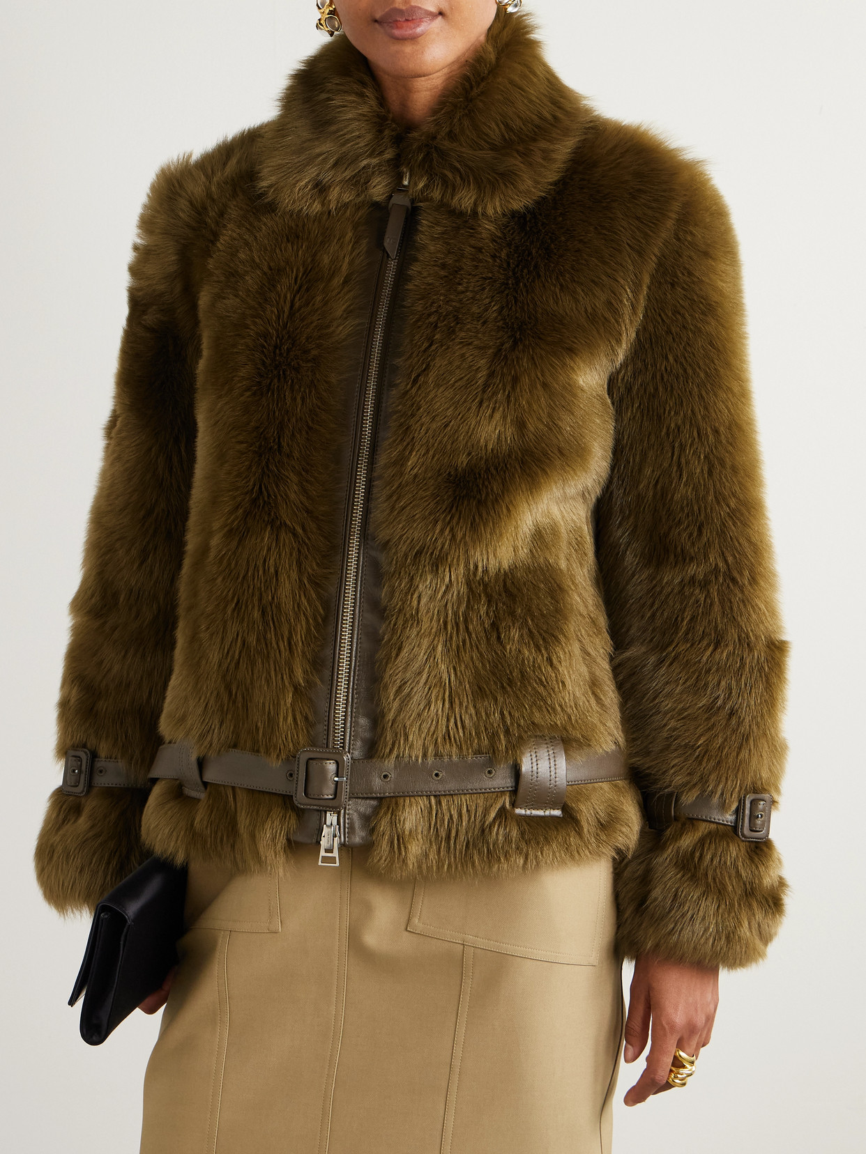 Tom Ford Women Brown Jacket With Adjustable Belt On The Waist In Fur Woman In Brown