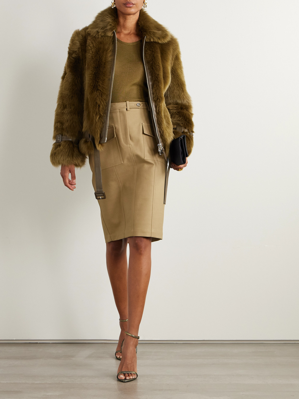 Tom Ford Women Brown Jacket With Adjustable Belt On The Waist In Fur Woman In Brown