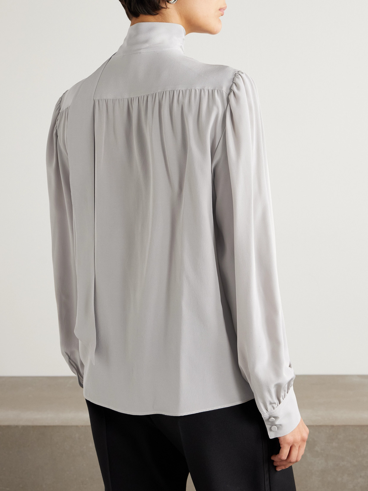 Tom Ford Tie-neck Silk Crepe De Chine Blouse In Silver