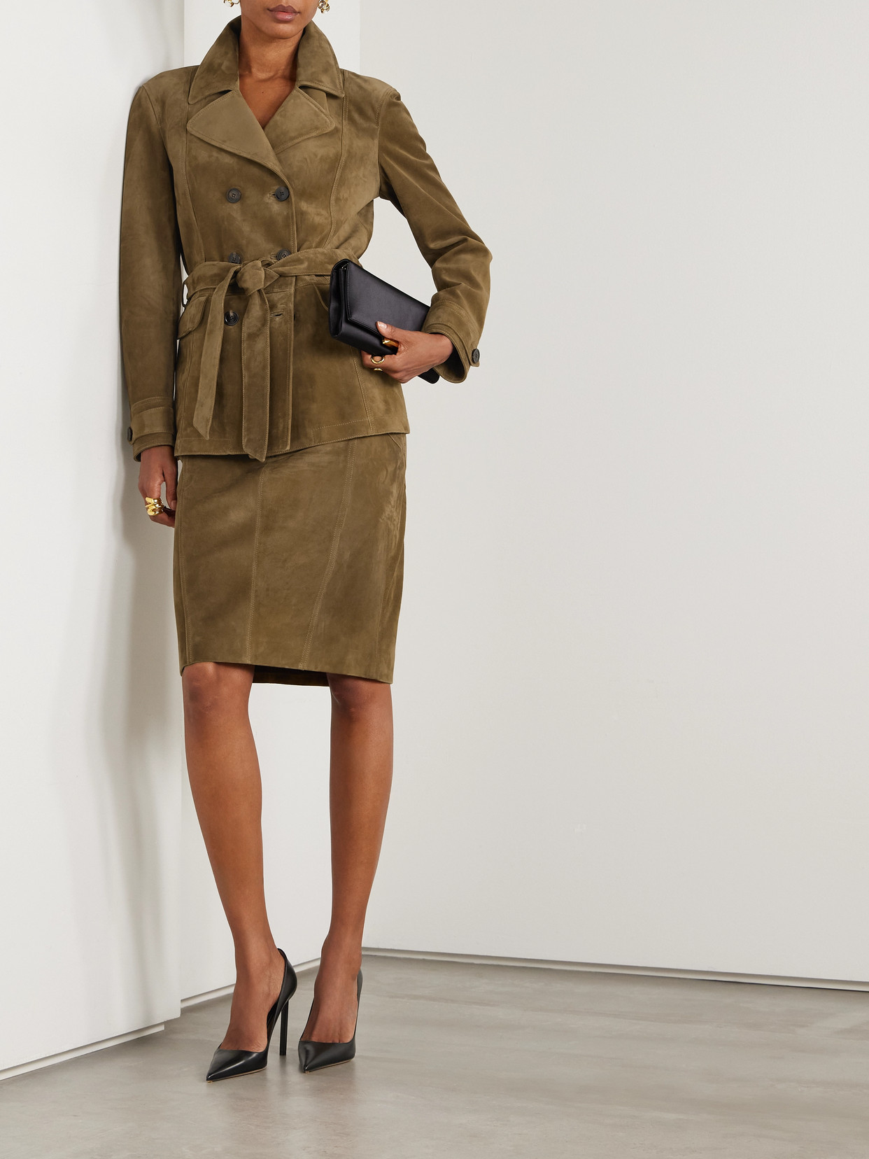 Tom Ford Suede Pencil Skirt In Brown