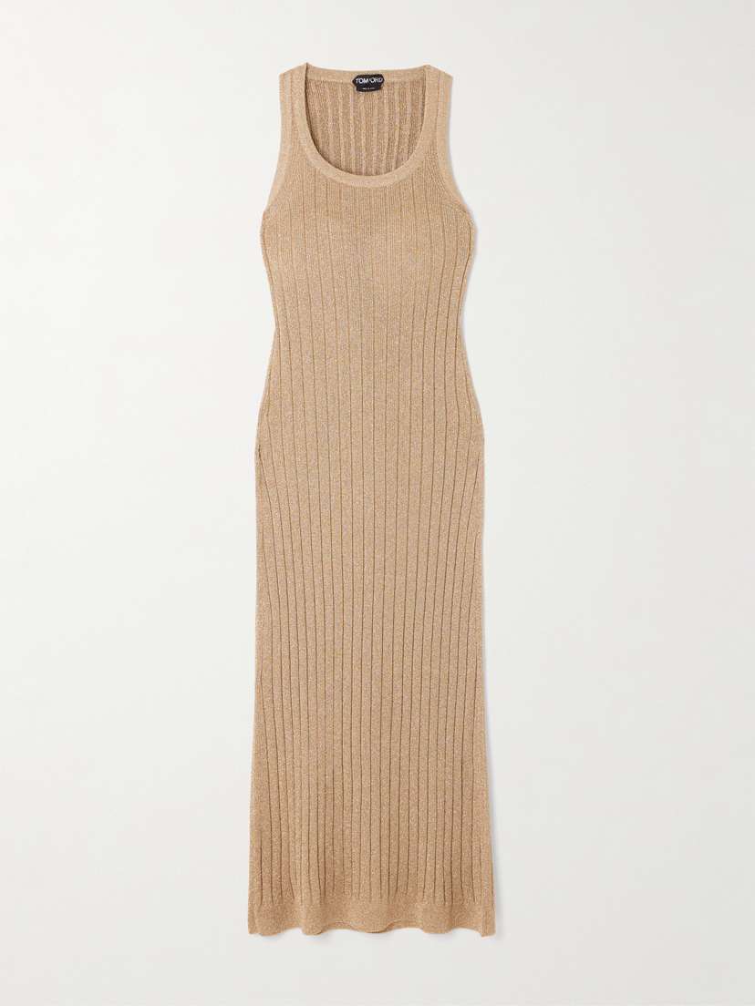 Tom Ford Metallic Ribbed-knit Midi Dress
