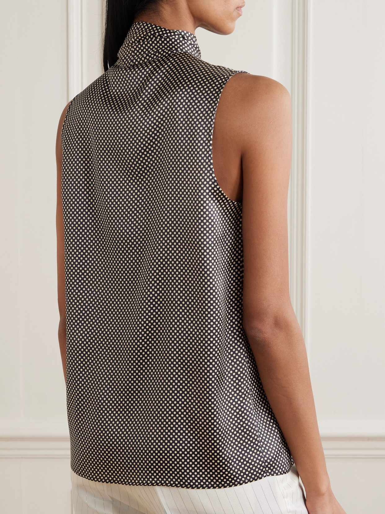 Pussy-Bow Polka-Dot Silk-Blend Blouse