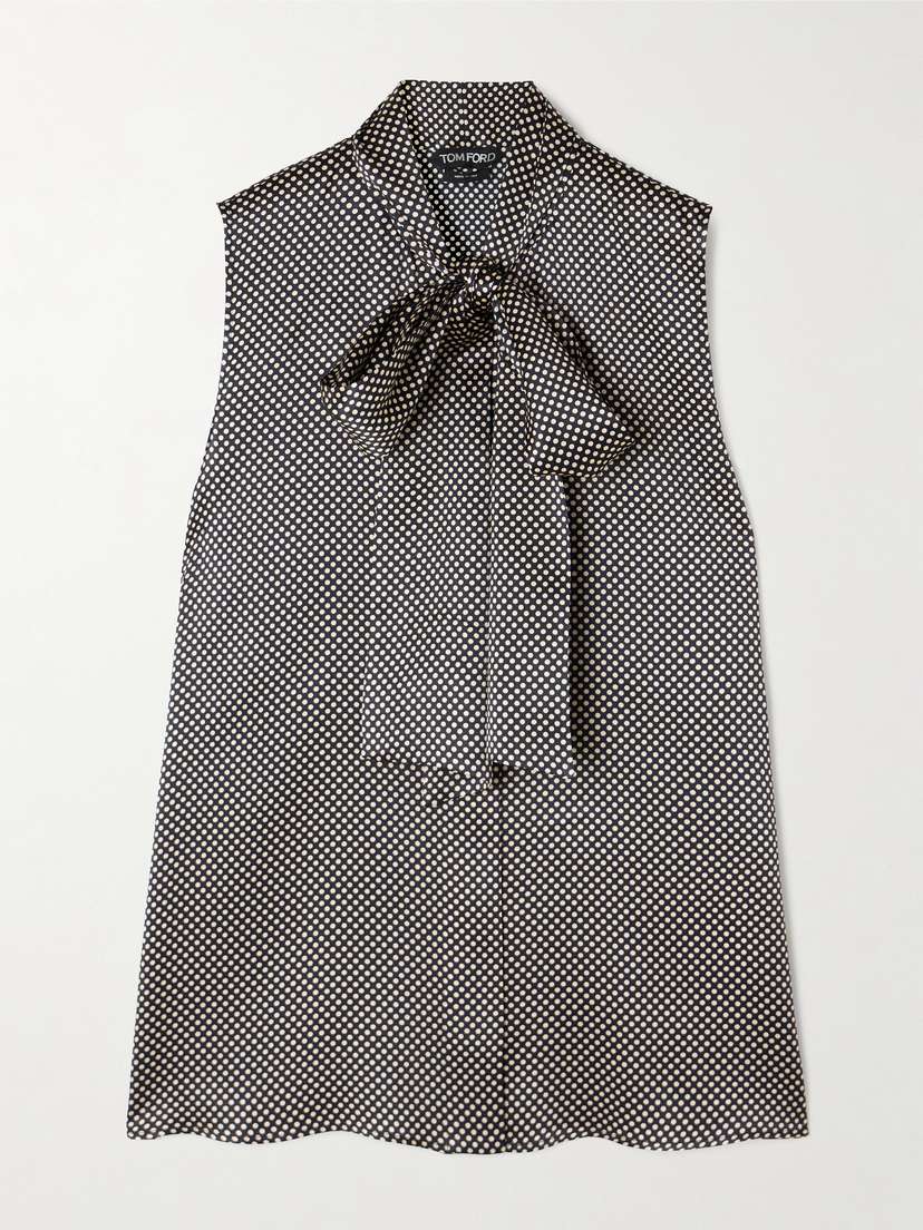 Tom Ford Pussy-bow Polka-dot Silk-blend Satin Blouse