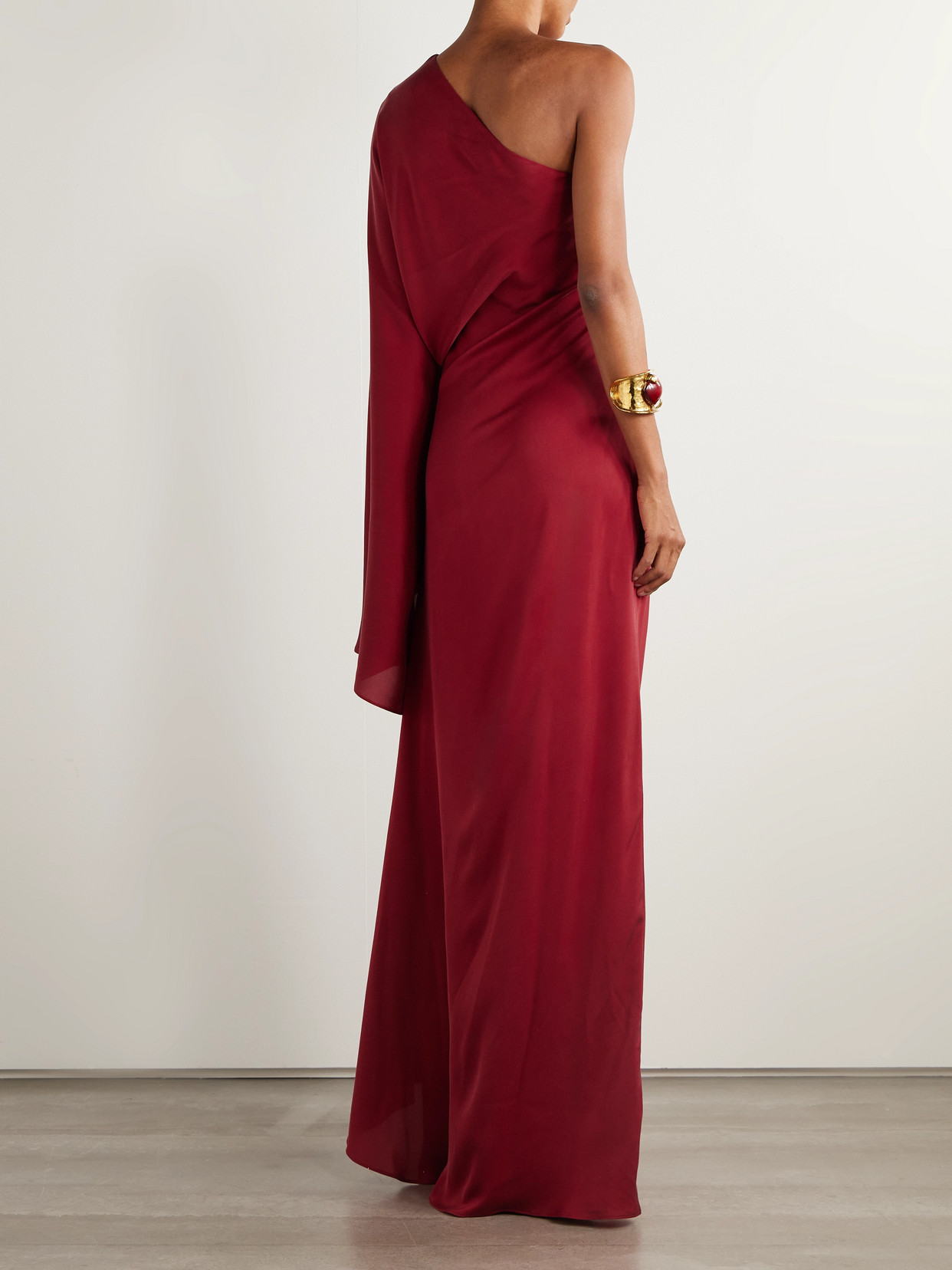 Tom Ford Embellished One-sleeve Draped Silk-crepe Gown In Burgundy