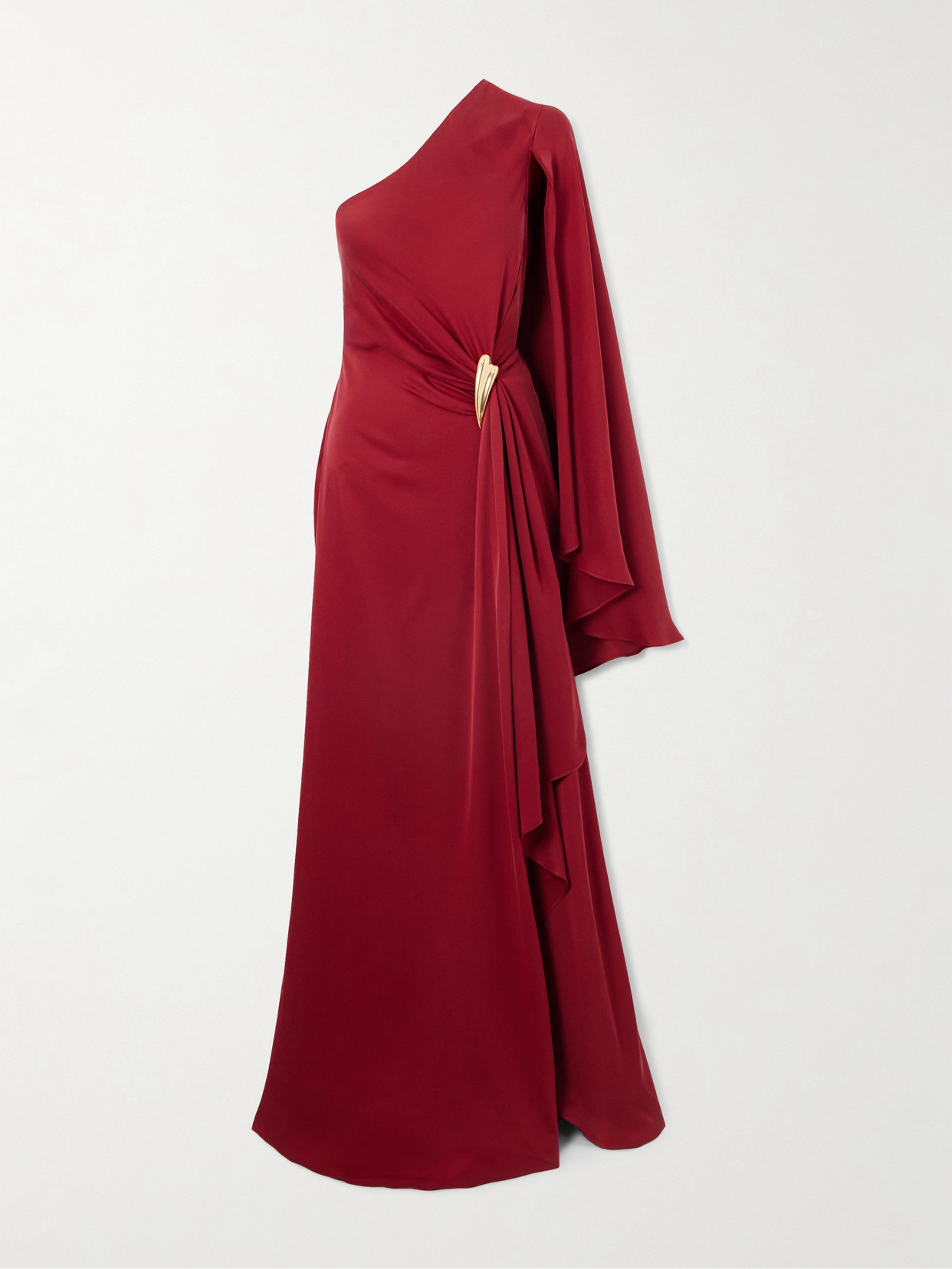 Tom Ford Embellished One-sleeve Draped Silk-crepe Gown In Red