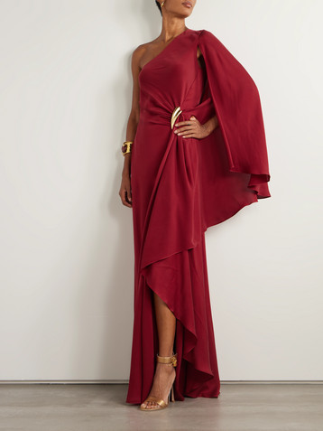 Tom Ford Embellished one-sleeve draped silk-crepe gown