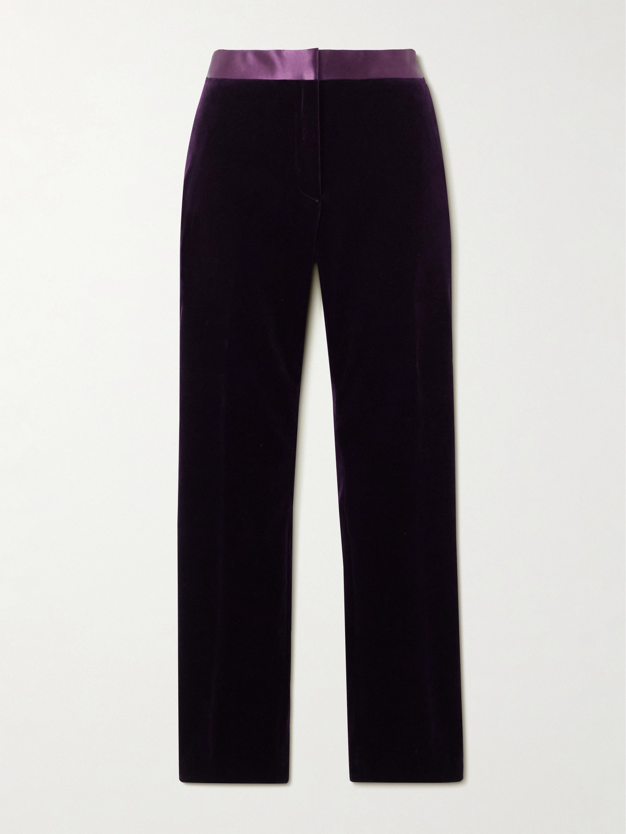 Tom Ford Satin-trimmed Cotton-blend Velvet Straight-leg Pants In Purple