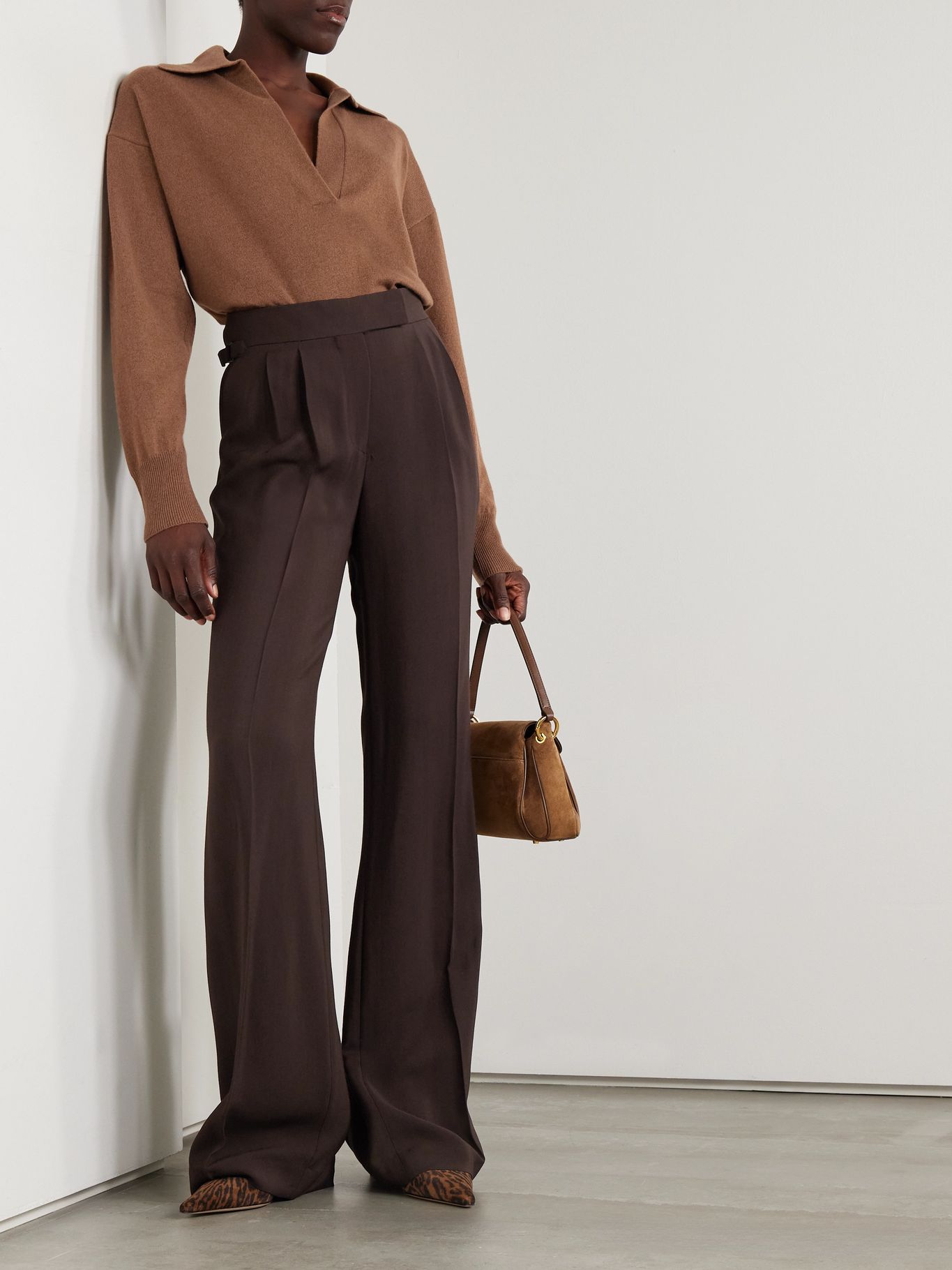 TOM FORD Pleated washed-twill wide-leg pants