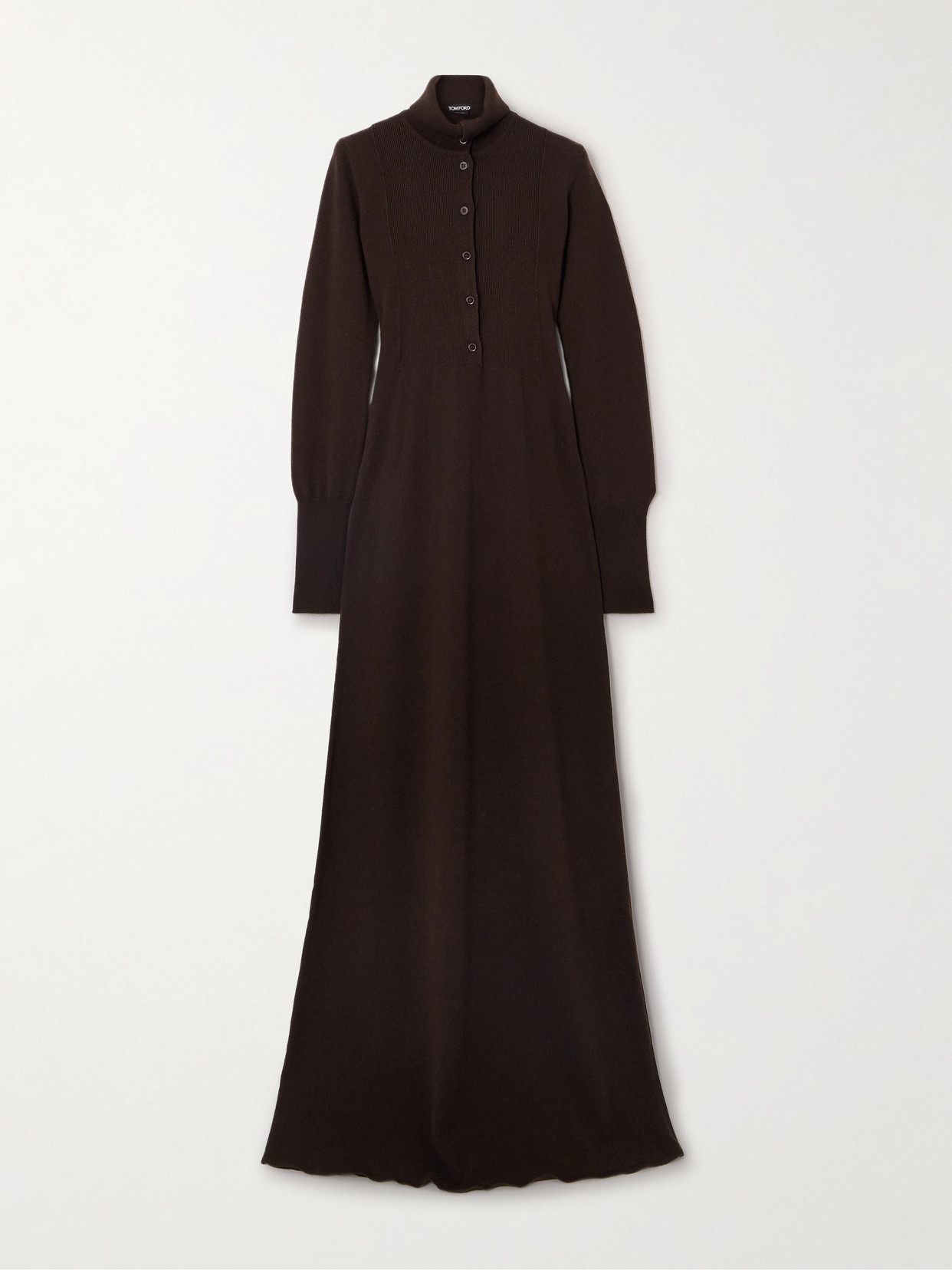 Tom Ford Turtleneck Cashmere Maxi Dress In Brown