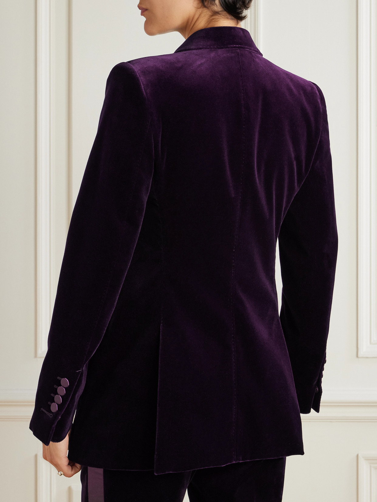 Tom Ford Double-breasted Cotton-blend Velvet Blazer In Purple