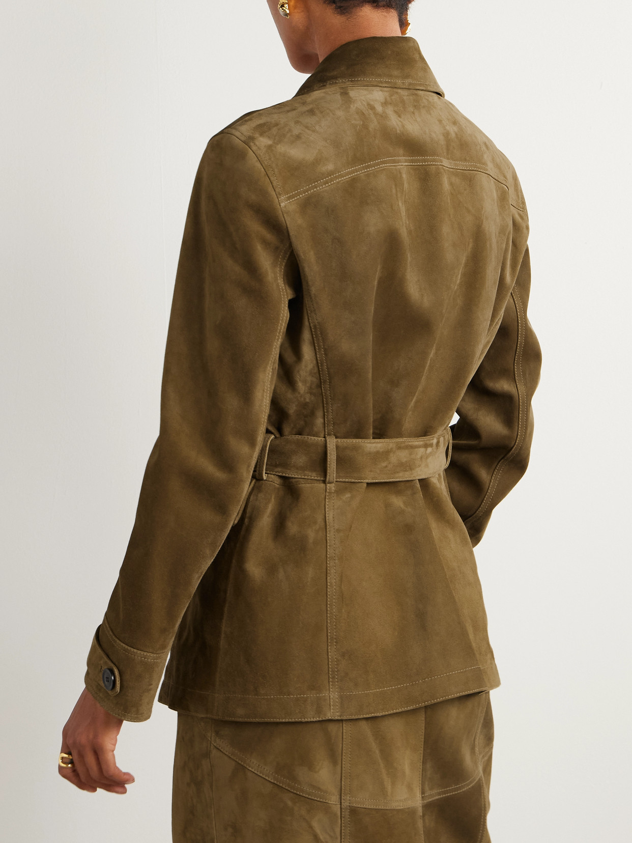 Tom Ford Belted Double-breasted Suede Jacket In Brown
