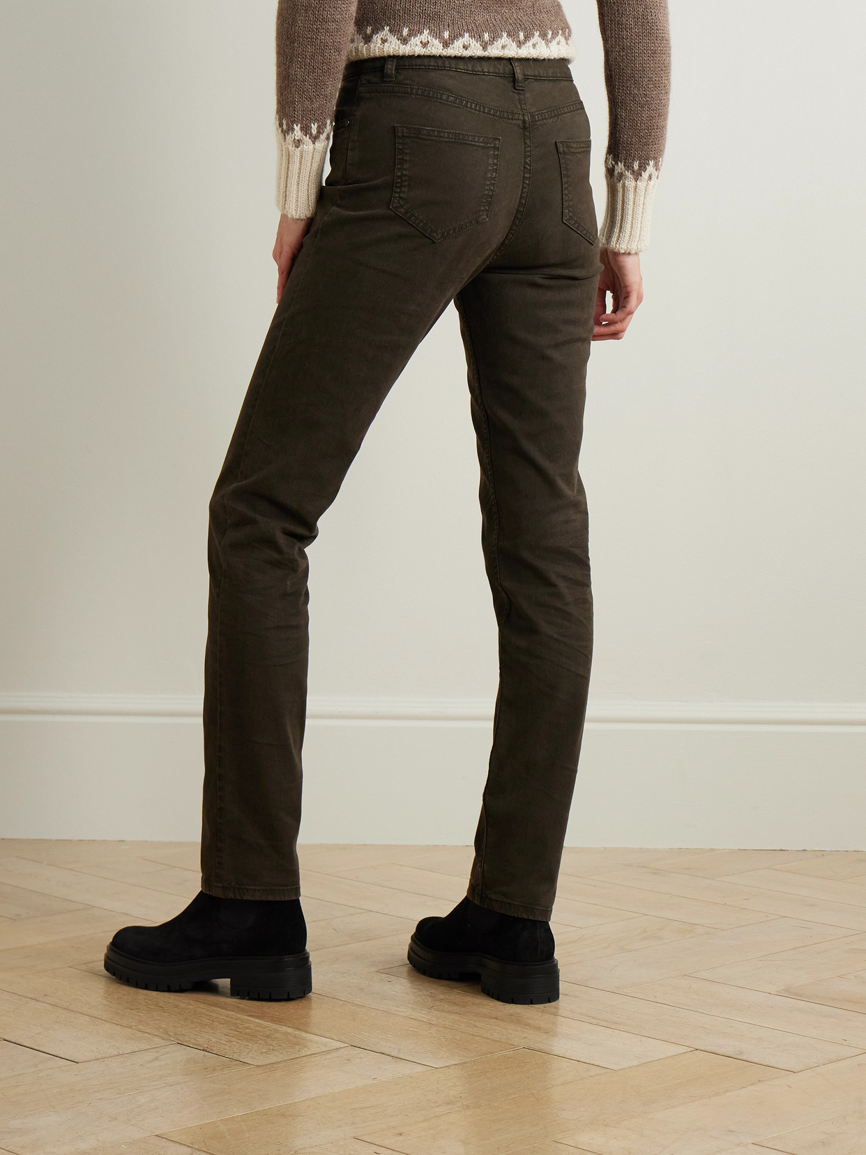 Shop Purdey Stretch Cotton, Tencel™ And Silk-blend Twill Slim-leg Pants In Green