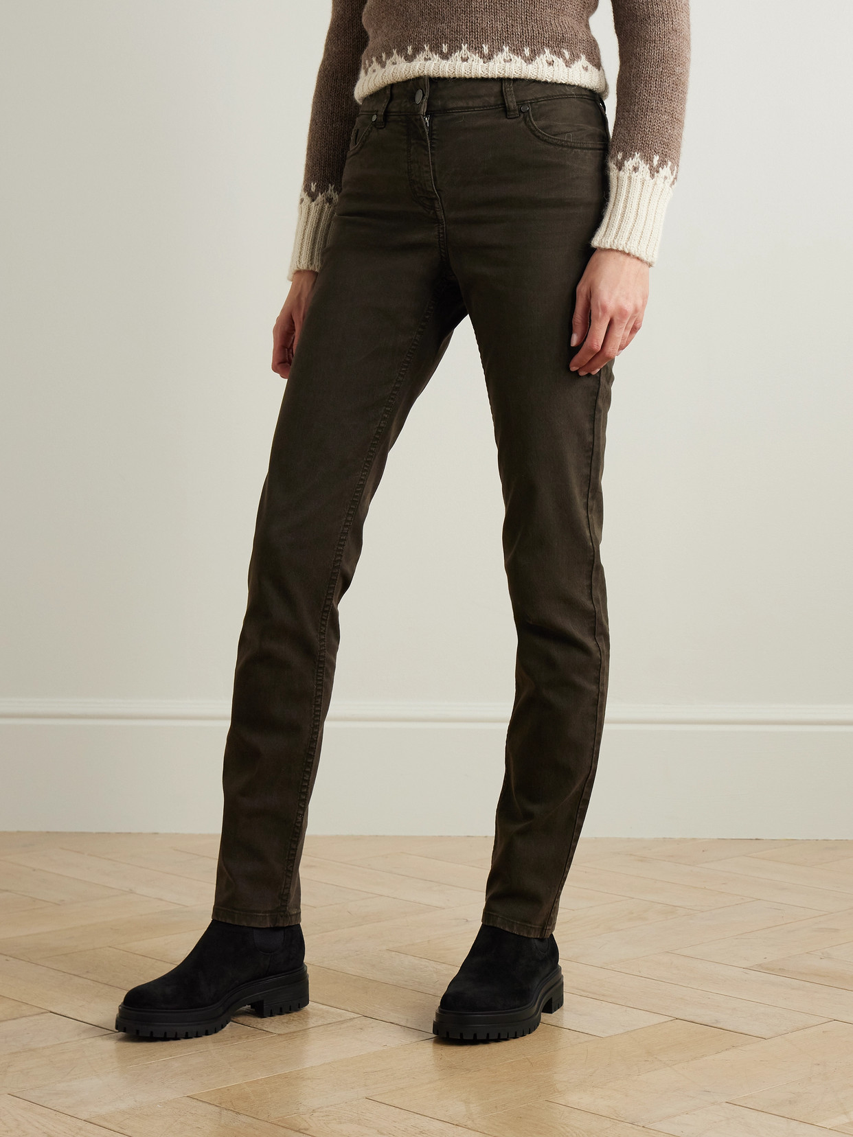 Shop Purdey Stretch Cotton, Tencel™ And Silk-blend Twill Slim-leg Pants In Green