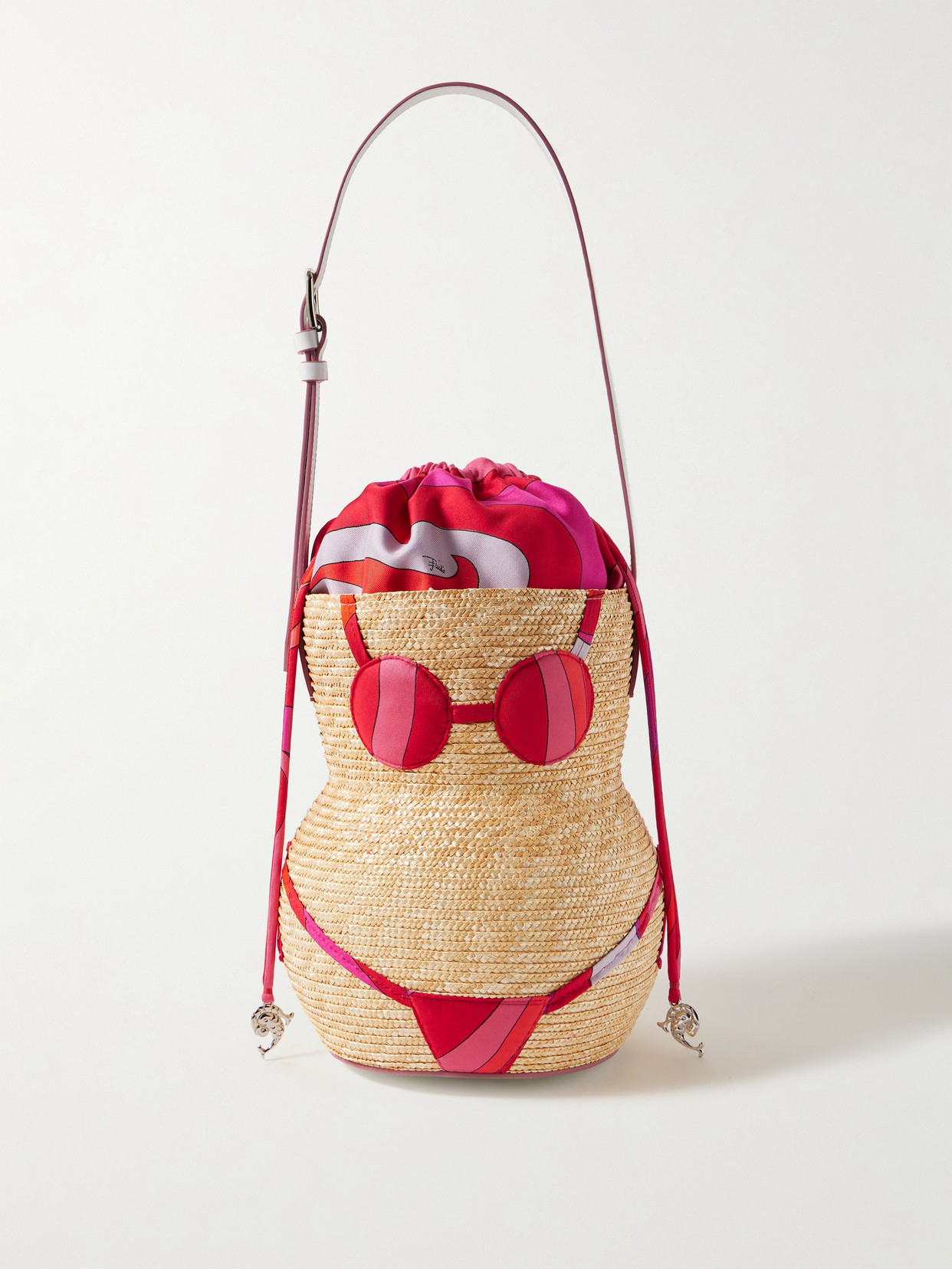 Pucci Nella Leather-trimmed Raffia And Printed Satin-twill Tote