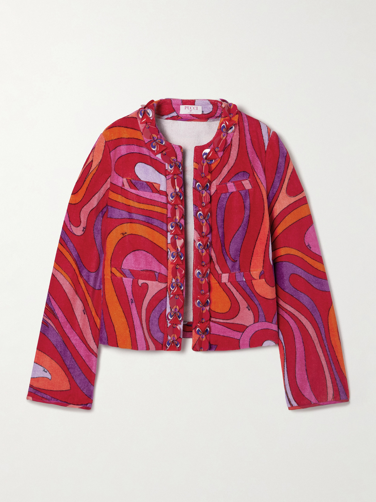 Pucci Embellished Twill-trimmed Printed Cotton-terry Jacket In Pink