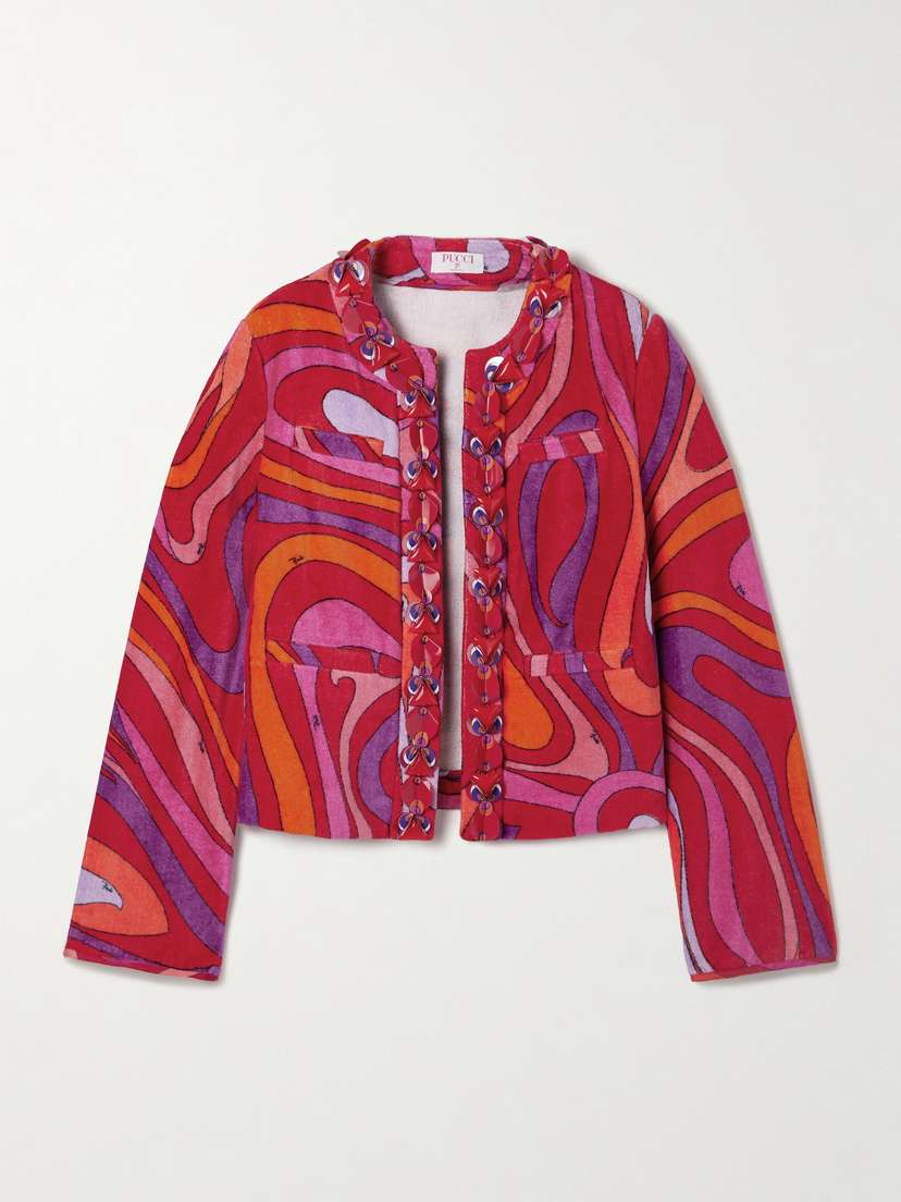 PUCCI Embellished Twill-trimmed Printed Cotton-terry Jacket