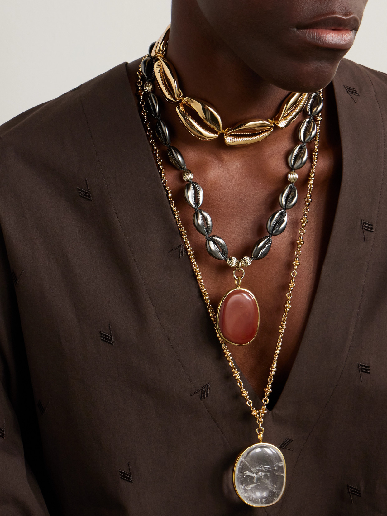 Tohum Concha Gunmetal And Gold-tone Stone Necklace
