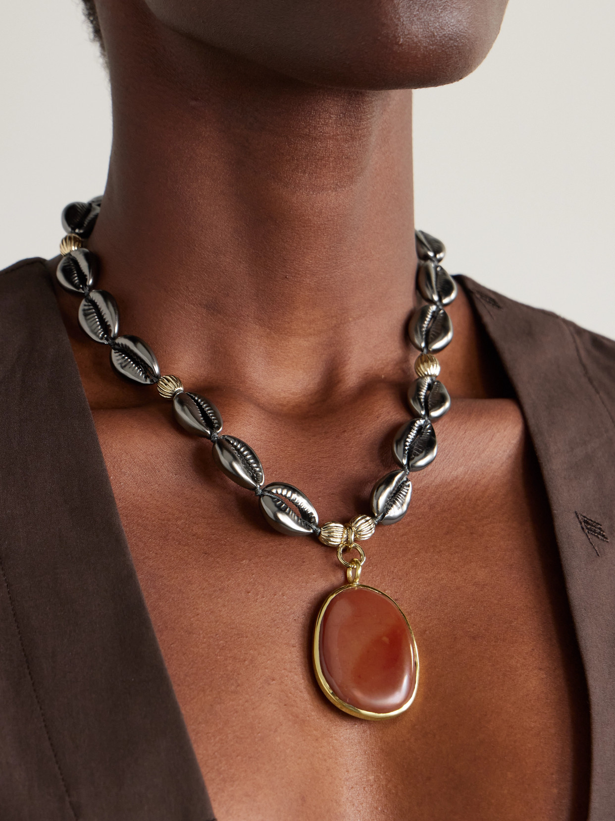 Tohum Concha Gunmetal And Gold-tone Stone Necklace
