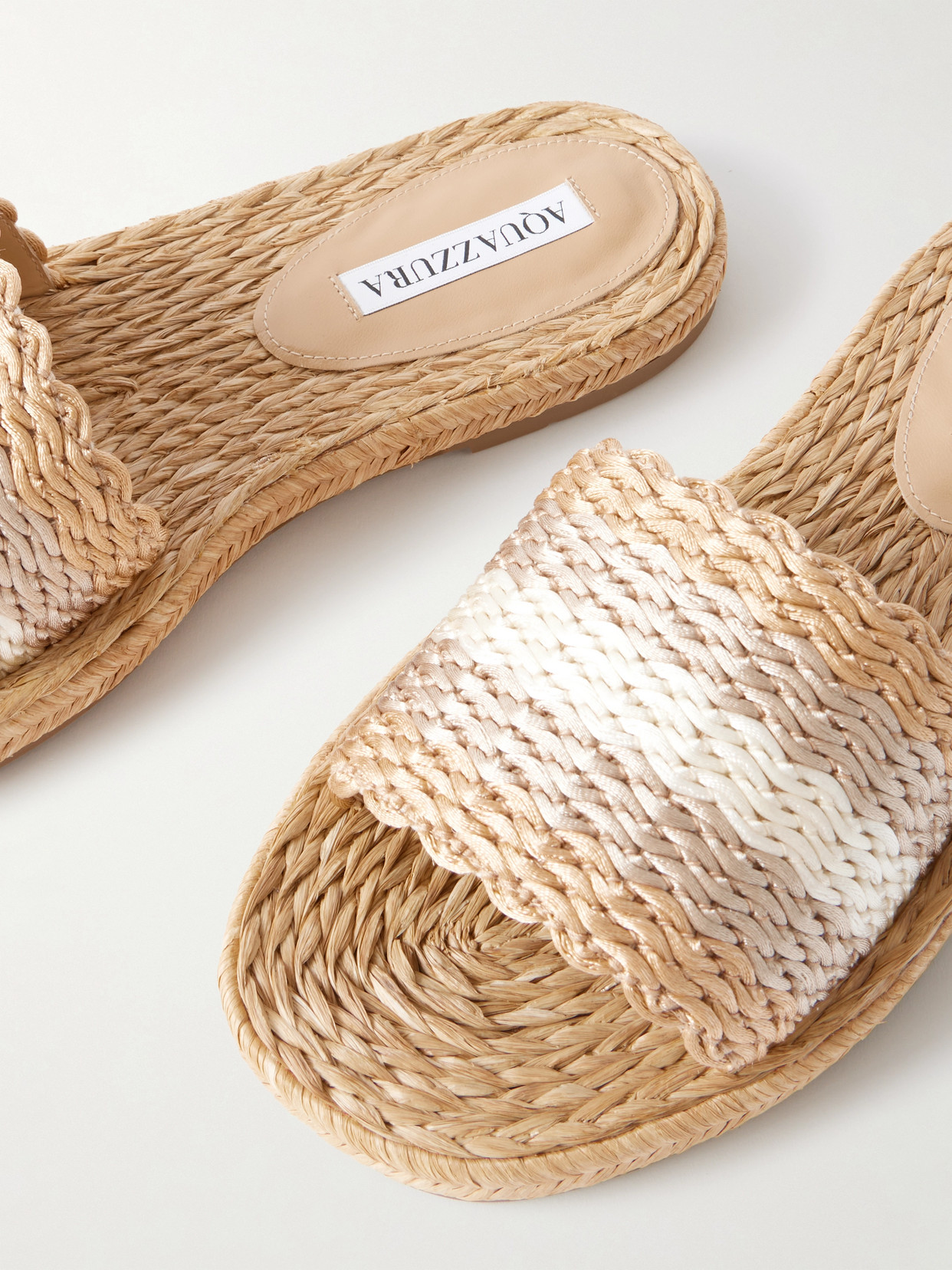 Aquazzura Playa Striped Woven Metallic Raffia Sandals In Neutral