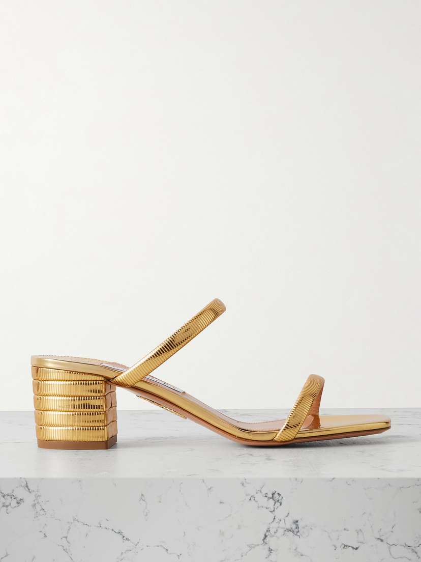 Aquazzura Riviera Chain 50 Textured Mirrored-leather Mules