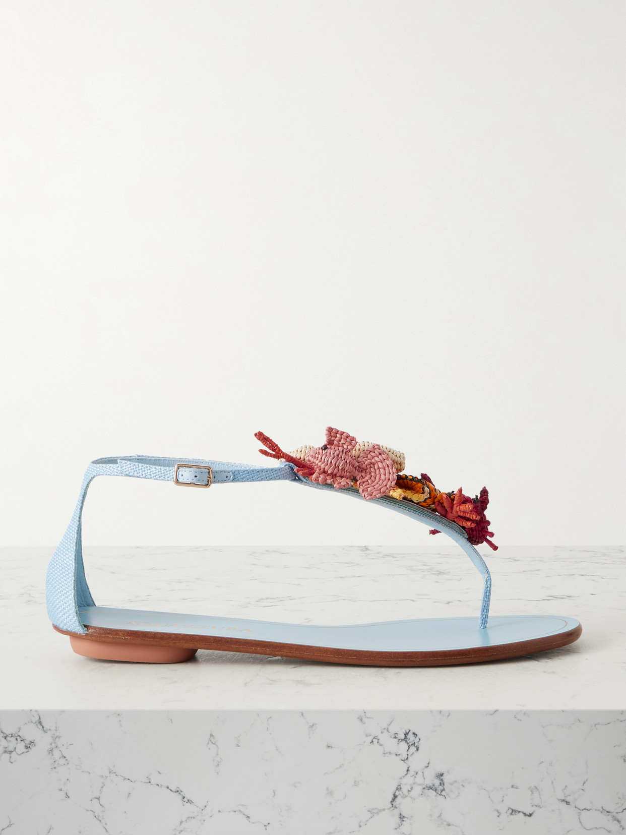 Aquazzura Gypsea Embellished Woven Raffia Sandals In Blue