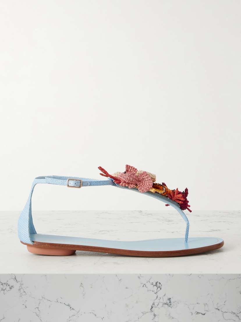 Aquazzura Gypsea Embellished Woven Raffia Sandals