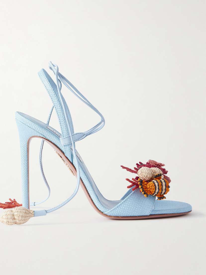 Aquazzura Marea 105 Leather-trimmed Embellished Raffia Sandals