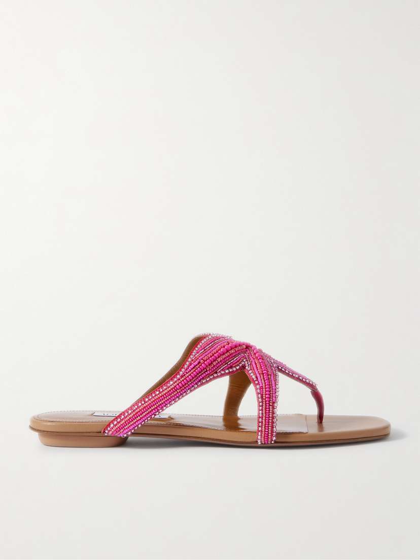 Aquazzura Reef Star Bead-embellished Leather Sandals