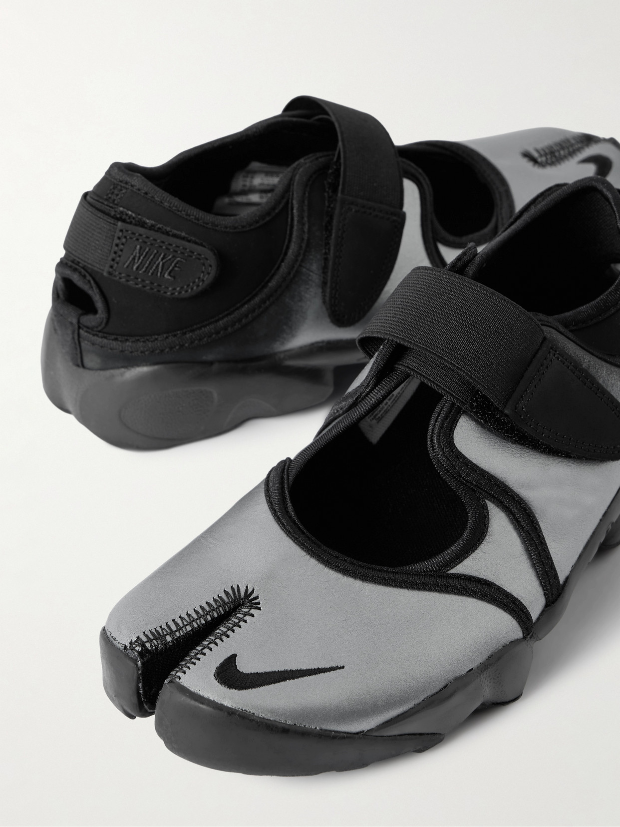 Nike Air Rift Split-toe Metallic Leather Sneakers In Silver