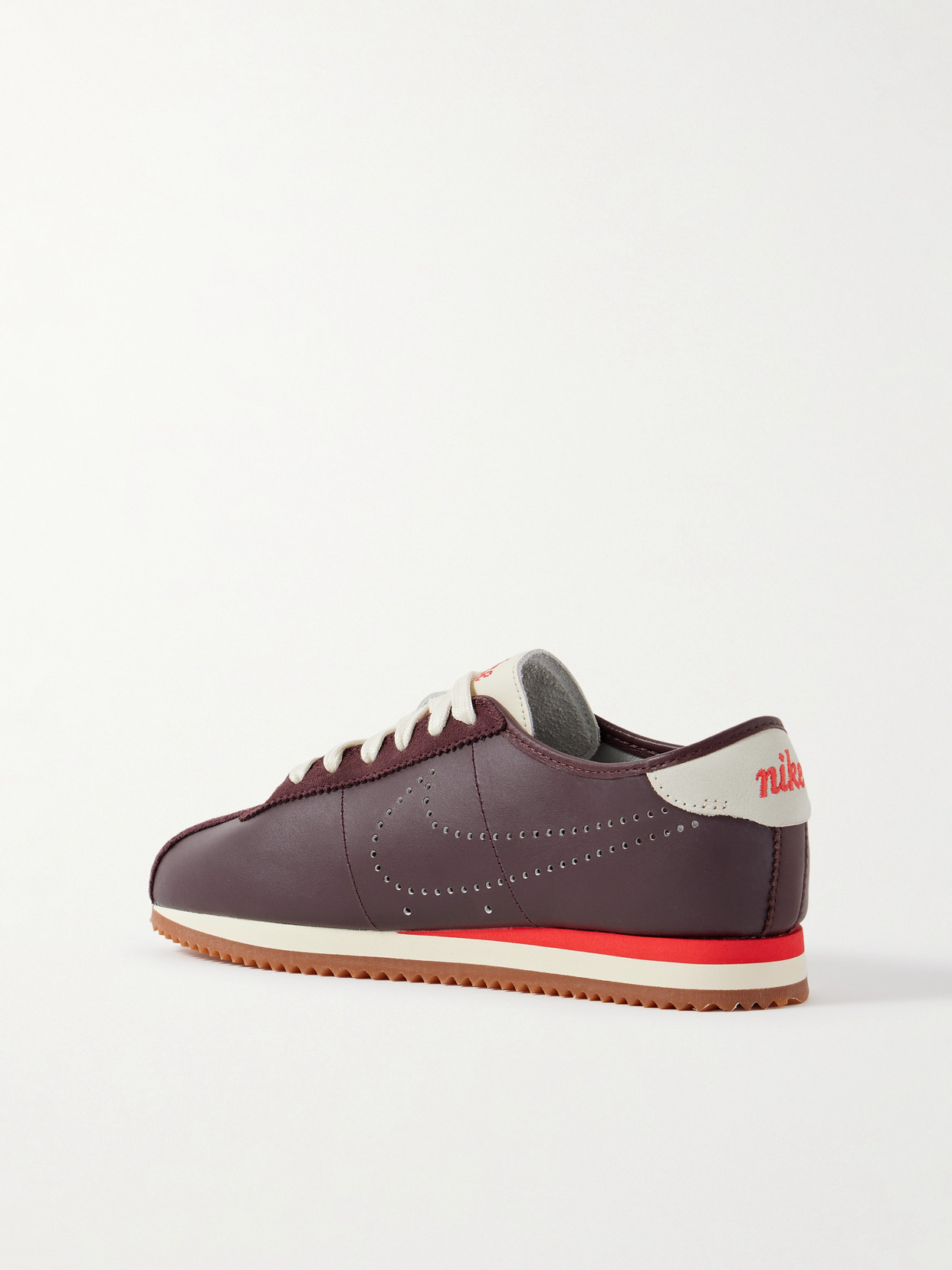 Nike Cortez Suede-trimmed Perforated Leather Sneakers In Burgundy
