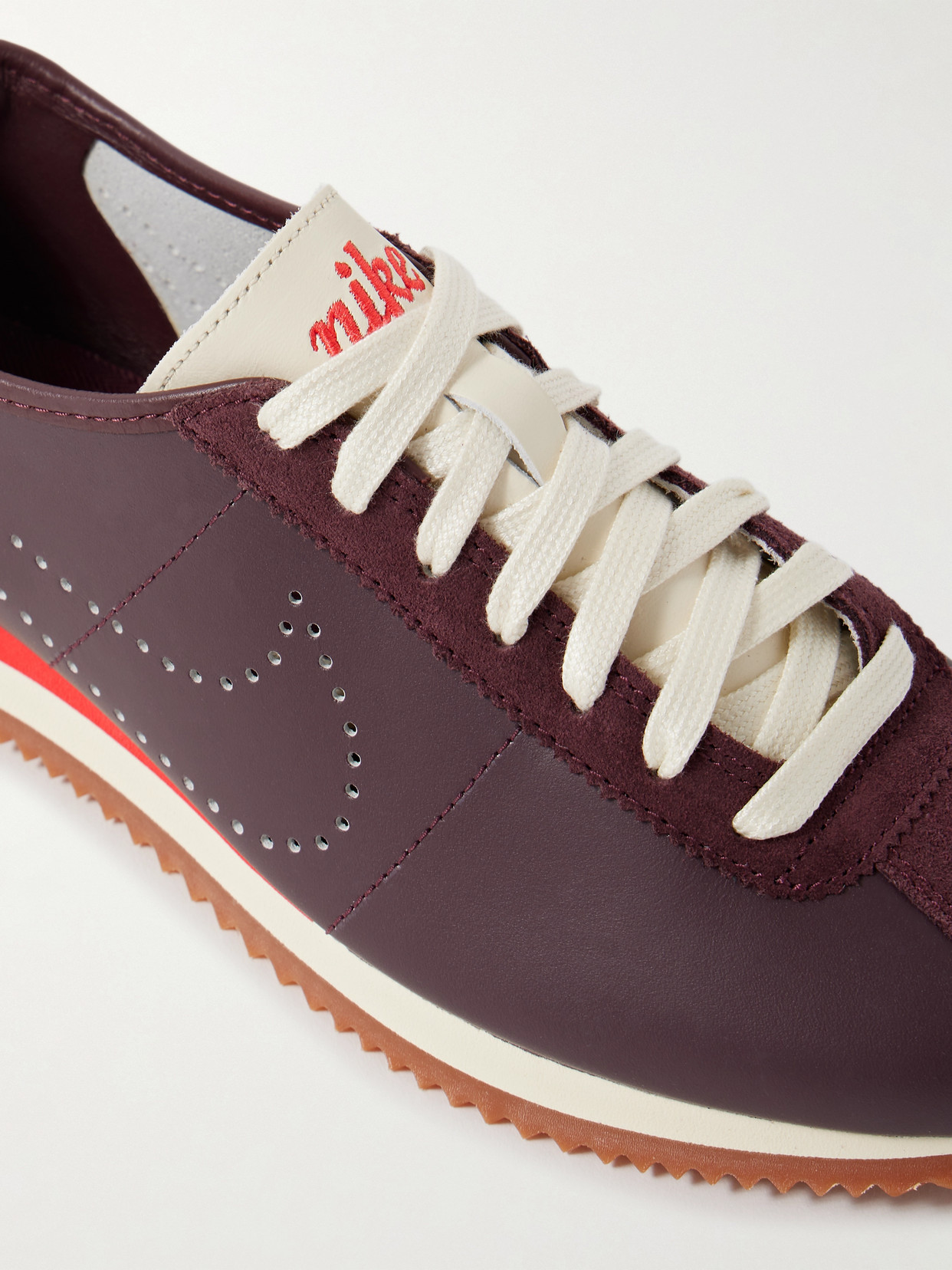 Nike Cortez Suede-trimmed Perforated Leather Sneakers In Burgundy