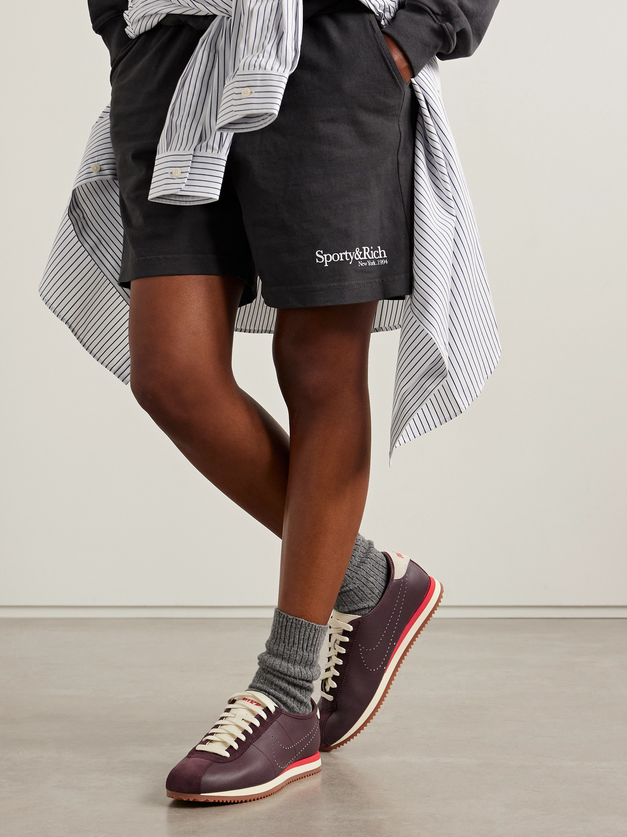 Nike Cortez Suede-trimmed Perforated Leather Sneakers In Burgundy