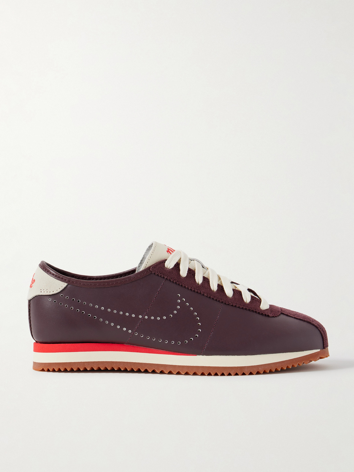 Nike Cortez Suede-trimmed Perforated Leather Sneakers In Burgundy