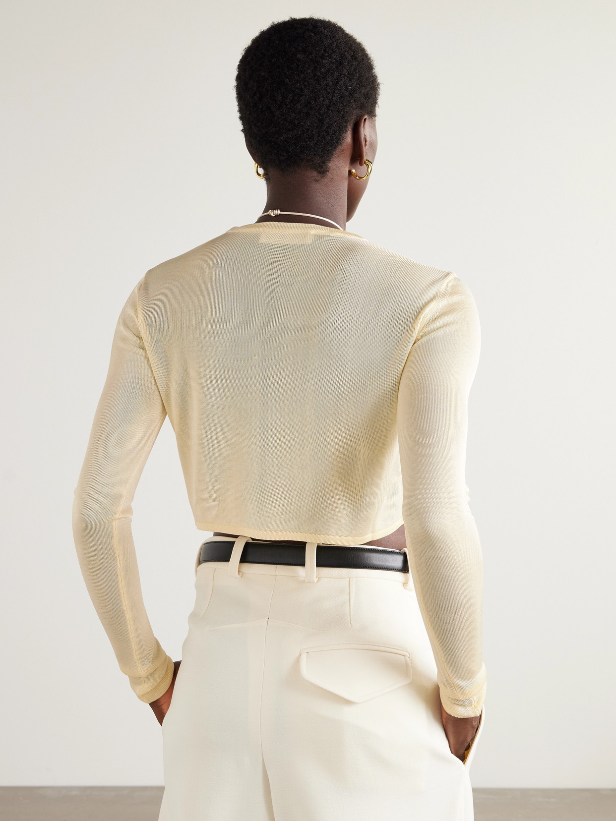 The Frankie Shop Kazel Cropped Knitted Top In Neutral