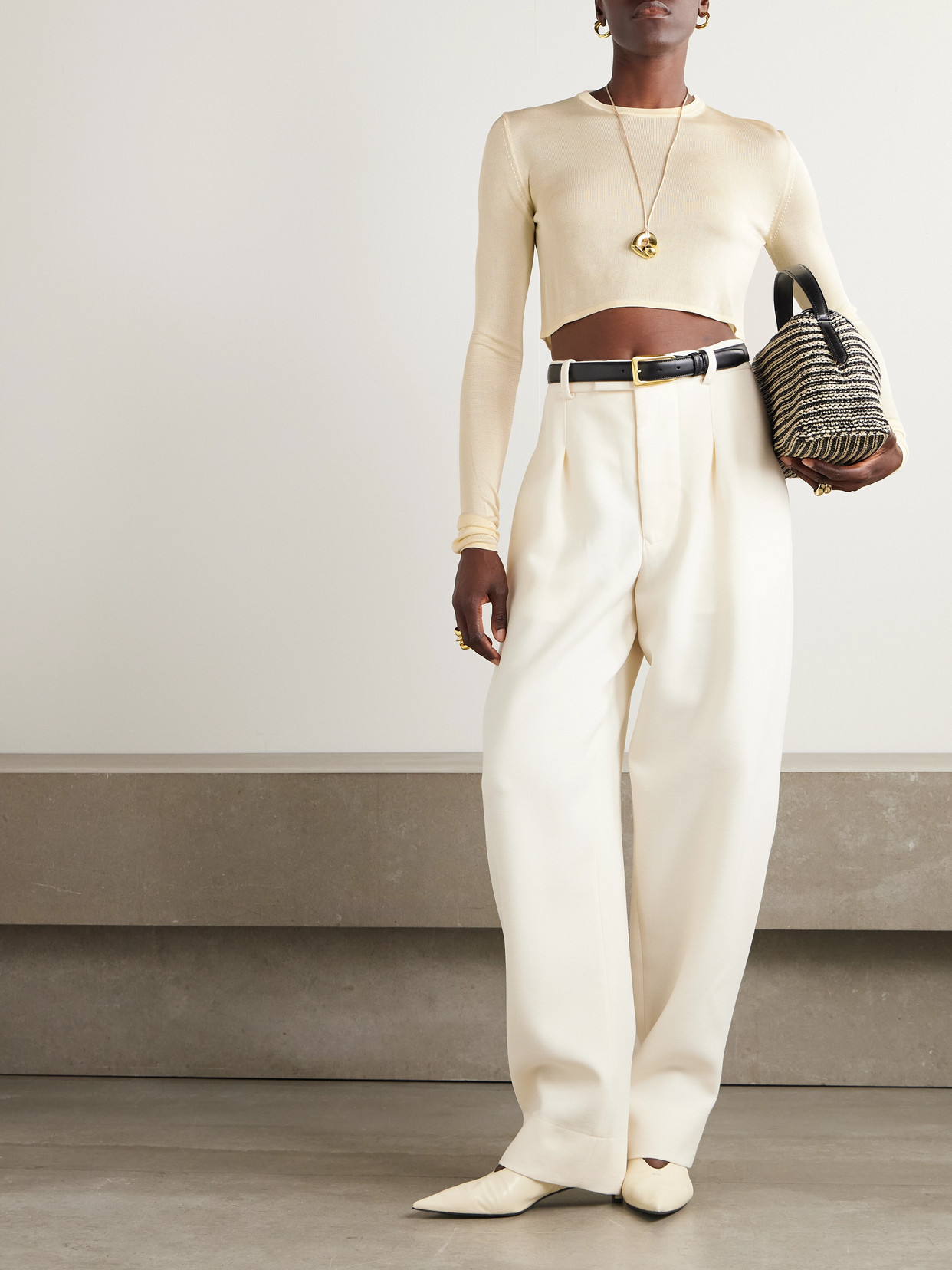 The Frankie Shop Kazel Cropped Knitted Top In Neutral