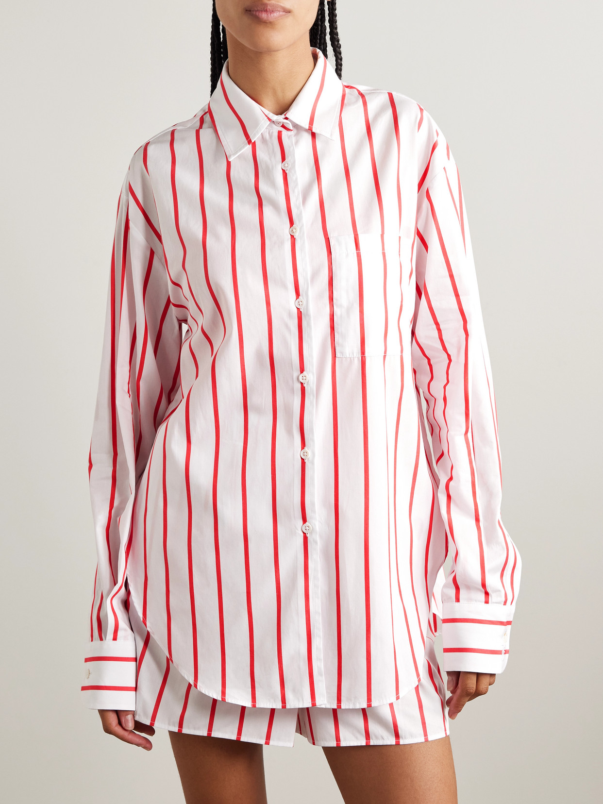 The Frankie Shop Lui Oversized Striped Cotton-poplin Shirt