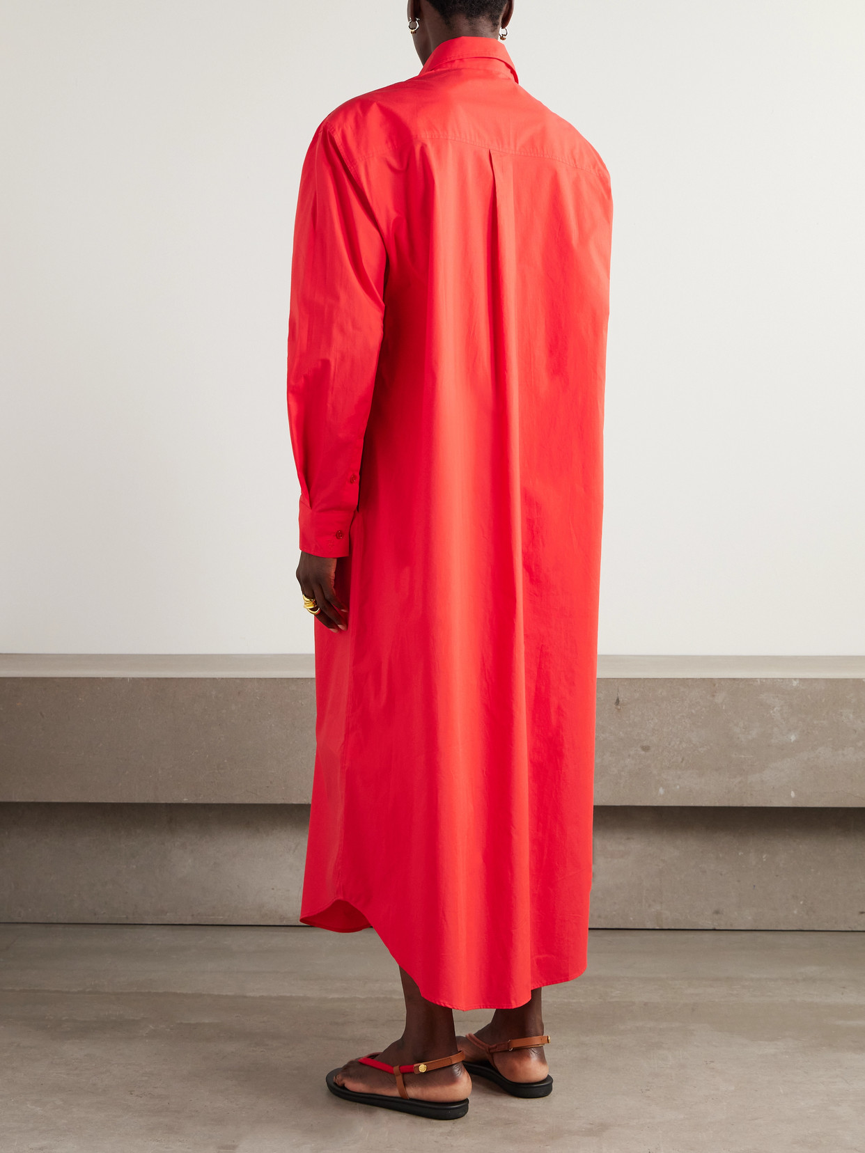The Frankie Shop Calren Oversized Cotton-poplin Maxi Shirt Dress In Red