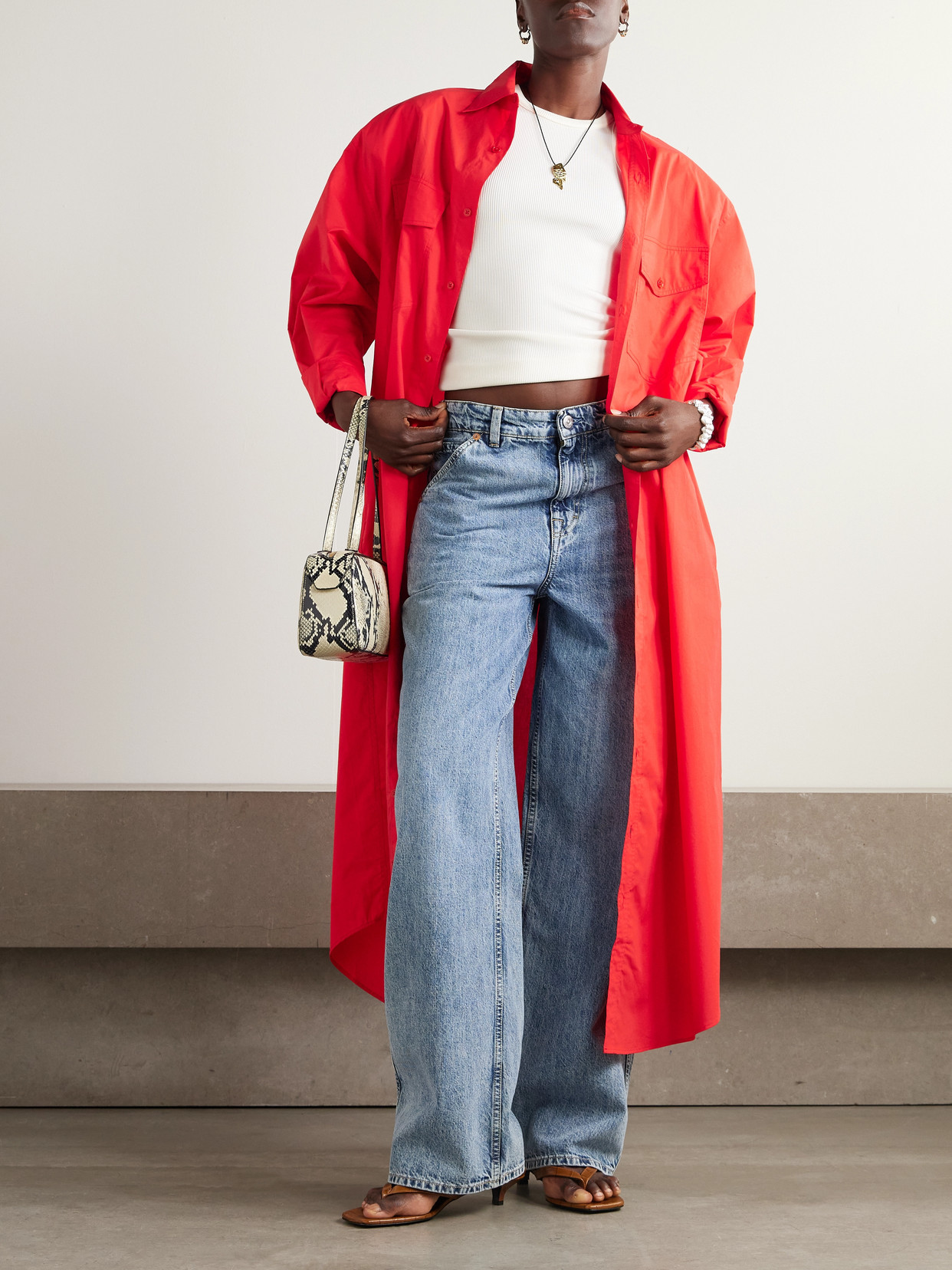 The Frankie Shop Calren Oversized Cotton-poplin Maxi Shirt Dress In Red