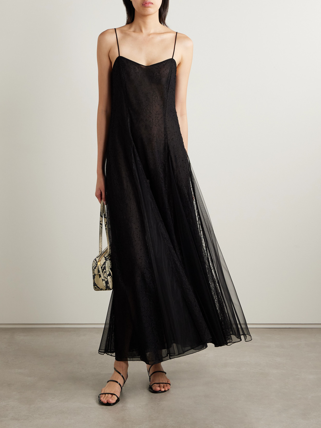 Veronica De Piante Gigi Tulle-paneled Chantilly Lace Maxi Dress