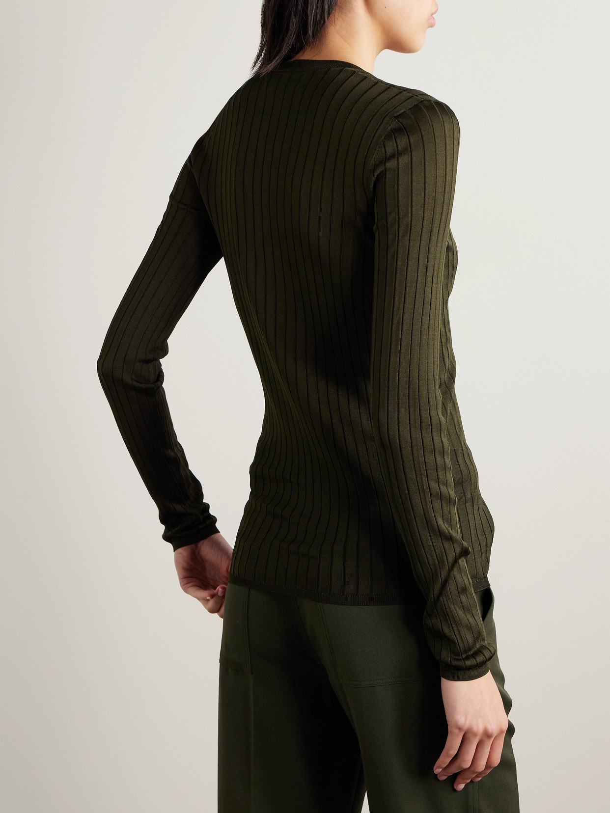 Veronica De Piante Elena Ribbed Silk-crepe Sweater