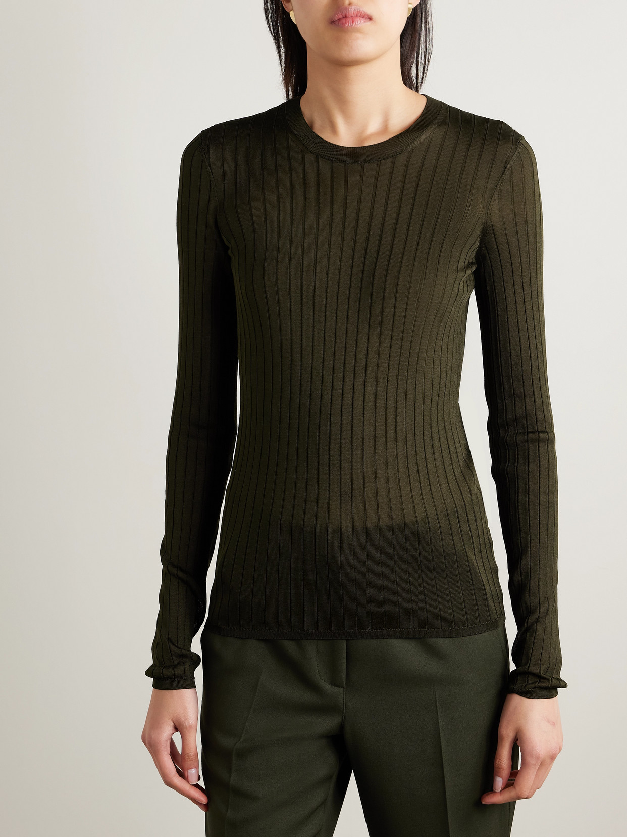 Veronica De Piante Elena Ribbed Silk-crepe Sweater